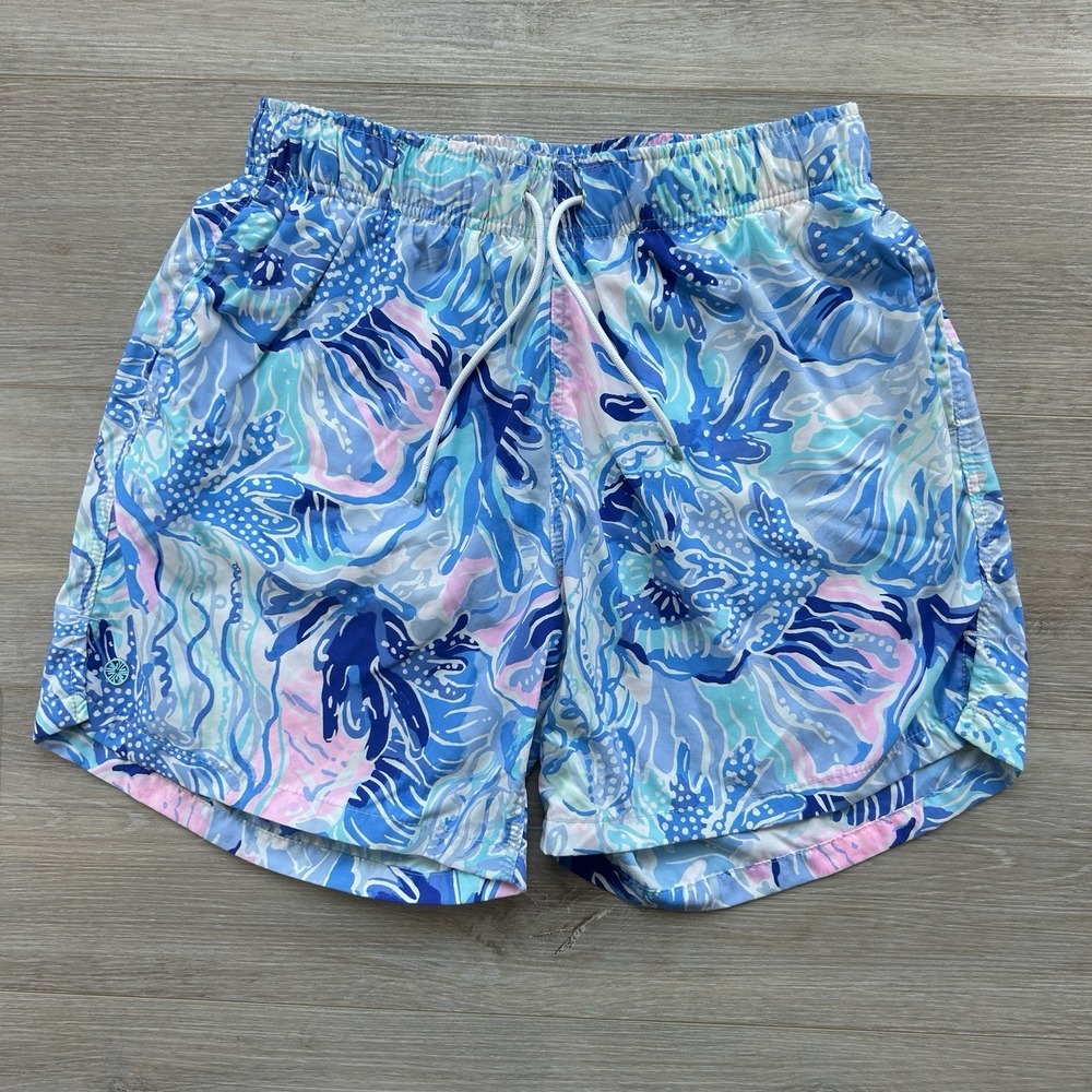 Lilly Pulitzer Small Capri Trunk Ocean View Saltwater View Blue Shade Stretch